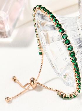 BJ71051 Crystal Bracelet镶嵌水晶推拉手錬女士金色满钻单排手饰