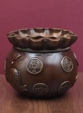 精钱品黄铜存钱罐摆厅件创意客桌面储蓄招财进宝罐饰摆件袋子铜装