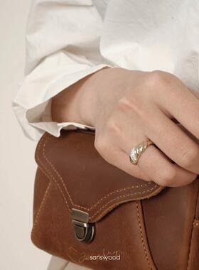 sanswood《星空下的尼罗河》精致百搭轻奢螺纹金色纯银戒指女小众