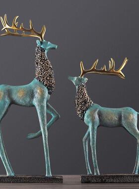 创意欧式古典奢华高贵麋鹿摆件家居书柜办公室桌面摆设软装装饰品
