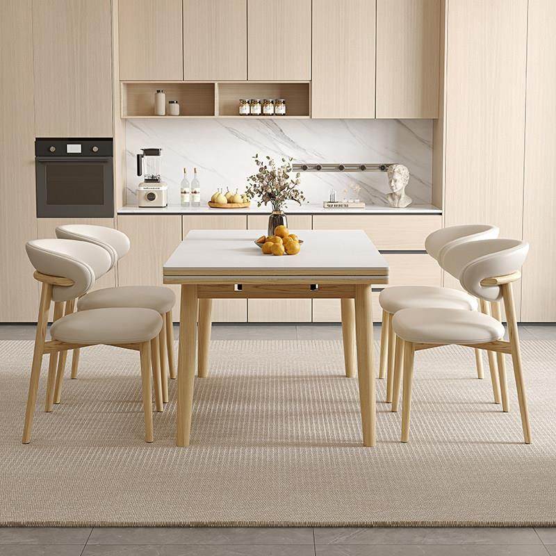 奶油风实木岩板折叠餐桌家用高级感小户型2025新款长方形伸缩餐桌,淘宝优惠券,粉丝福利购,淘宝优惠卷