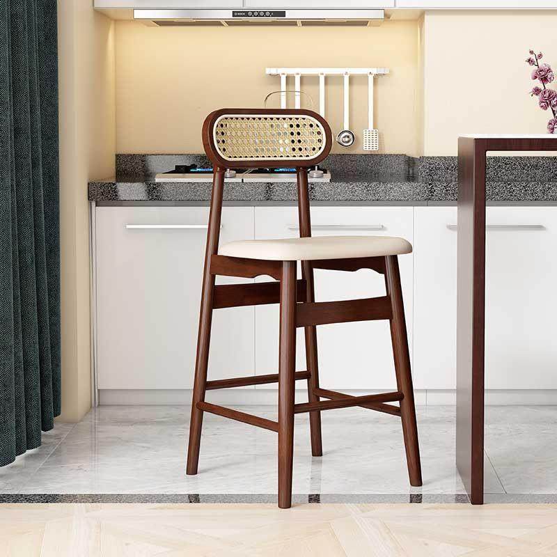 北欧实木藤编高脚凳现代简约家用酒吧椅收银前台奶茶店橡胶木凳子,淘宝优惠券,粉丝福利购,淘宝优惠卷