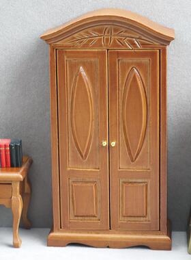 1:12DOLLHOUSE娃娃屋红木色纯手工雕花迷你柜子家具场景模型衣柜
