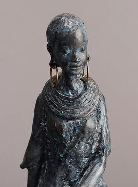 美式风格仿古非洲人物艺术摆件客厅电视柜玄关台家居装饰品摆件