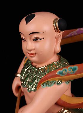 哪咤三太子神像中坛元帅站莲花穿肚兜哪咤三太子摆件神像佛像