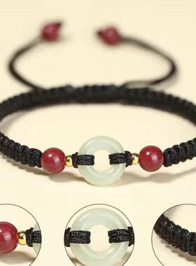 2026玉髓平安扣手链红绳编织朱砂手绳本命年送女友男生手饰文艺复