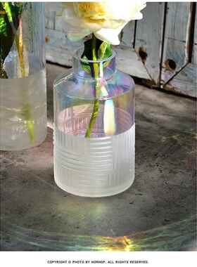 现代轻奢透明玻璃花瓶摆件 美式创意手工珠光玻璃花器家居装饰品