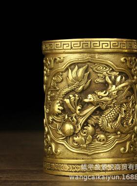 铜笔筒铜龙马鹰笔筒摆件家居办公室桌面书架书房小装饰品摆设