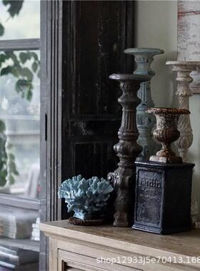 氧化镁做旧复古黑罗马柱摆件园艺杂货花园庭院装饰工艺品