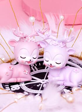 直销新款一鹿花开汽车摆件平安鹿车内饰品中控台摇头车摆蛋糕烘焙