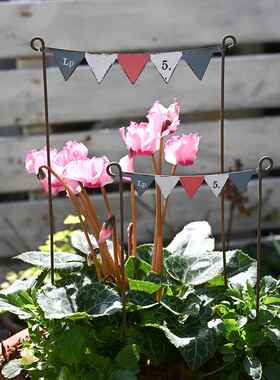 日单ins风三角旗花插彩旗铁艺插件花园装饰摆件复古怀旧园艺用品