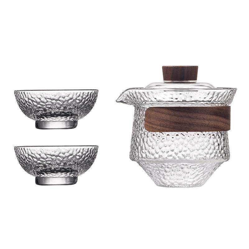 High-end fish glass bubble cup, portable travel tea set, one pot, two tall cups, quick cup, temperature-resistant tea cup, Kung Fu tea set