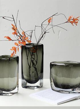 样板房摆件软扁形花瓶厚重客厅几何奢现代方口轻异形琉璃装酒店