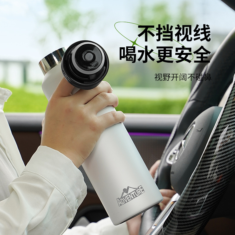 保温杯弹跳单手一键开盖户外大容量运动车载骑行登山便携水壶 - 图2