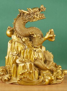 铜龙盘龙摆件黄铜生肖招财五爪金龙铜制客厅汉龙吉祥物金属工艺品