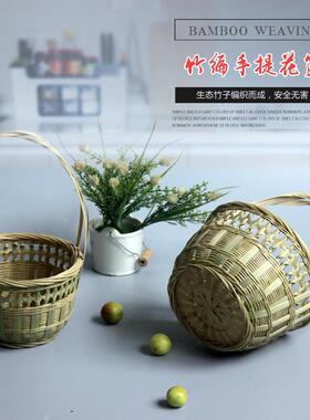 竹编织品 小提篮装饰花篮小竹筐点心提篮家用鸡蛋篮水果筐 竹吊篮