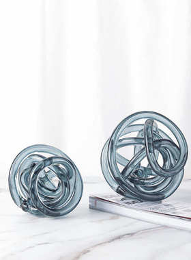 现代北欧轻奢极简麻团麻绳线团玻璃工艺品摆件家居样板房软装饰品