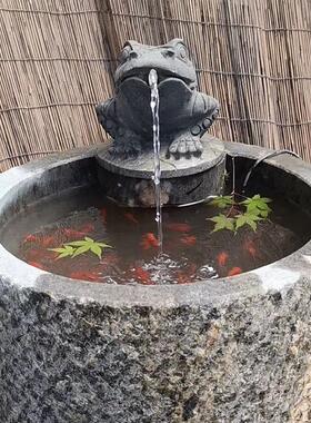 石雕水缸制作旧石流水组石槽鱼缸摆件室内景观流水石槽摆件