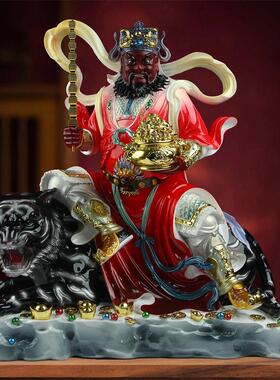 莲昱武财神爷赵公明赵元帅骑虎供奉树脂陶瓷彷汉白玉佛像摆件神像