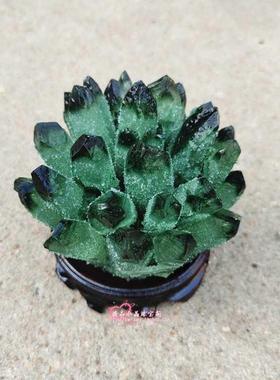 天然绿色水晶绿幽灵水晶簇原石鱼缸景石家居摆件消磁净化防