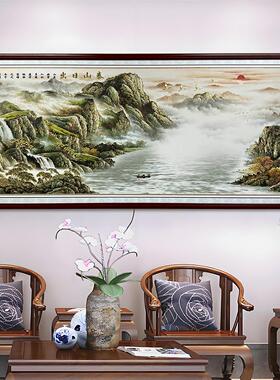 鎏金立体浮雕装饰画新中式客厅山水画茶室办公室横幅挂画带灯光