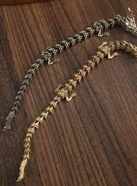 黄铜金龙摆件手把件绕手双龙立体桌面装饰品书柜玄关复古工艺品