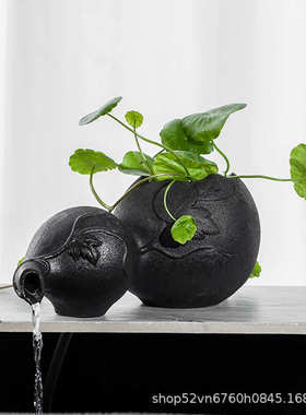 古法缸创意陶瓷陶罐循环水流水摆件鱼缸造景全套生态缸过滤系统