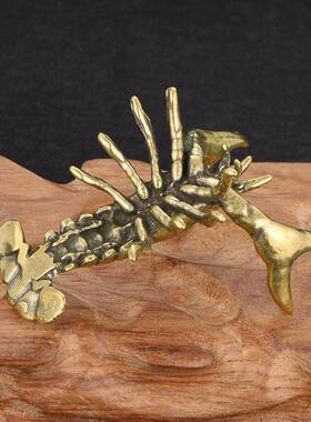 实心黄铜小龙虾摆件复古黄铜笔架笔托书房办公桌装饰品工艺品收藏