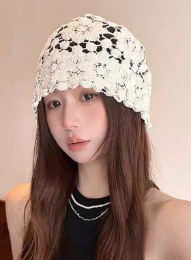 新款强推！手工花朵镂空堆堆帽女薄款头巾帽甜美包头帽时尚套头帽