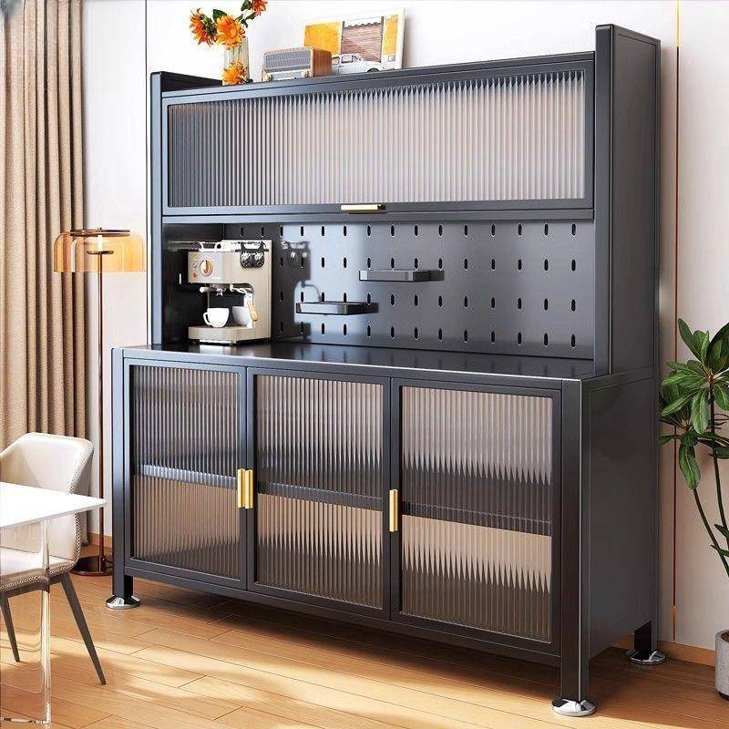 Carbon steel sideboard perforated plate kitchen shelf floor-standing multi-layer oven microwave appliance multi-function storage cabinet