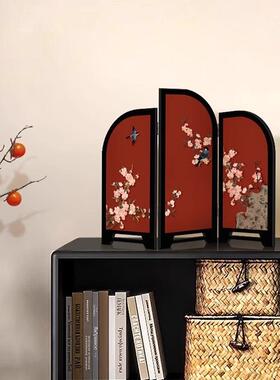 喜上眉梢小屏风红色桌面摆件新中式客厅玄关感小众家居装饰品