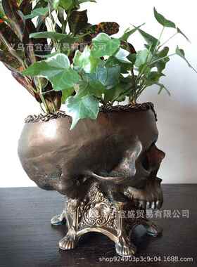 跨境骷髅花盆摆件家居庭院设计装修头骨种植器创意摆件骷髅装饰