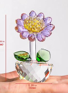 跨境玻璃太阳花摆件仿真花创意小礼物家居装饰工艺品黄水晶向日葵