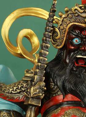 铜彩绘武财神赵公明神像财神骑虎像铜器