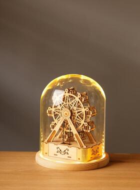 摩天轮音乐盒积木防尘玻璃罩发光带灯透明展示盒创意家居工艺品