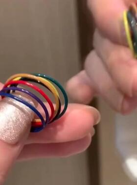 戒指七件套~彩色素圈叠戴戒指女ins高级感时尚个性指环2025年新款