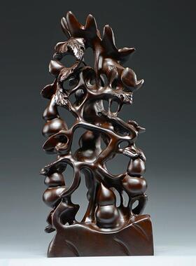 黑檀木雕五福临门根雕摆件雕刻工艺品家居客厅装饰品开业乔迁送礼