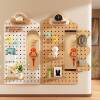 Solid wood hole board storage rack wall hanging storage rack custom entry entrance hole board dressing mirror sliding mirror integrated