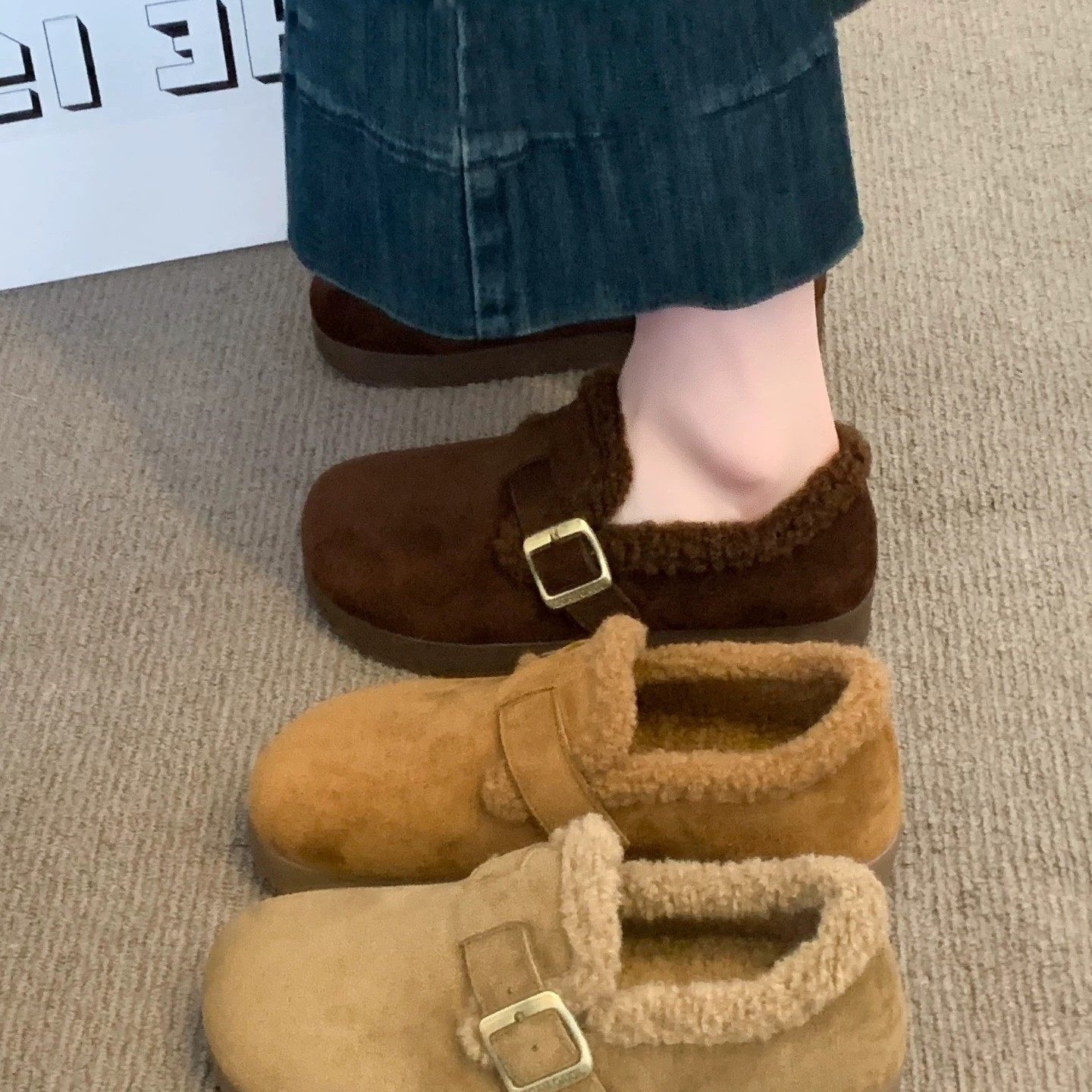 加绒勃肯鞋女2025新款爆款冬季豆豆棉鞋子保暖毛毛鞋一脚蹬雪地靴,淘宝优惠券,粉丝福利购,淘宝优惠卷