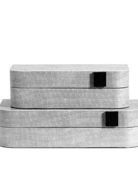 新款收纳盒摆件样板间售楼处卧室客厅家居装饰皮革金属储物盒子