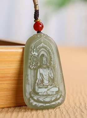 天然和田玉猪狗十二生肖守护神男女款玉挂件飘花阿弥陀佛吊坠配饰