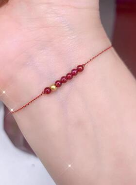 端午节五彩绳天然南红珍珠石榴石绿松月光极细单根叠戴民族风手绳