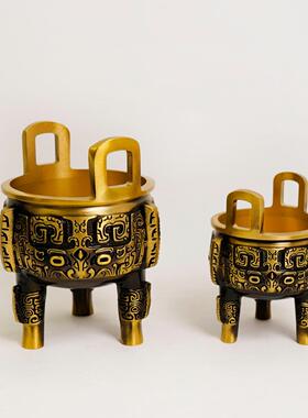 黄铜鼎摆件三足圆鼎精密铸造香炉家居客厅公司办公室装饰开业摆件