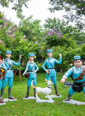 卡通人物小红军玻璃钢雕塑园林景观学校公园八路军红色文化大摆件