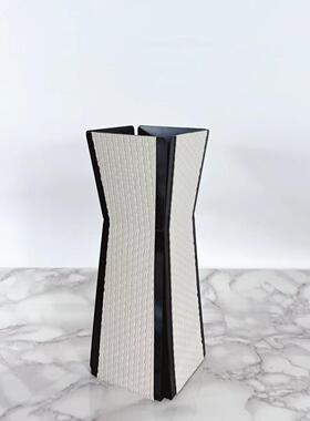 简约金属皮革黑色几何花器花瓶摆件样板房售楼处大厅软装饰品