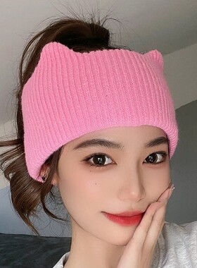 女式呢帽2025秋冬新款产后暖坐月子露脸小运动针织发带