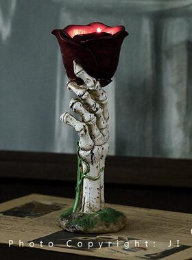 “我将永远爱你至死不渝”骷髅手玫瑰氛围灯万圣节礼物