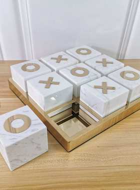 样板房客厅轻奢棋盘摆件创意大理石不锈钢XO象棋别墅书房家居饰品