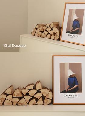 木柴装饰摆件壁炉取暖木头背景墙客厅装饰民宿木材摆件道具木