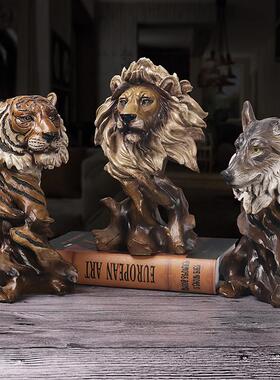 欧式创意彷木雕塑动物头像创意摆件客厅办公室样板房道具覆古摆设